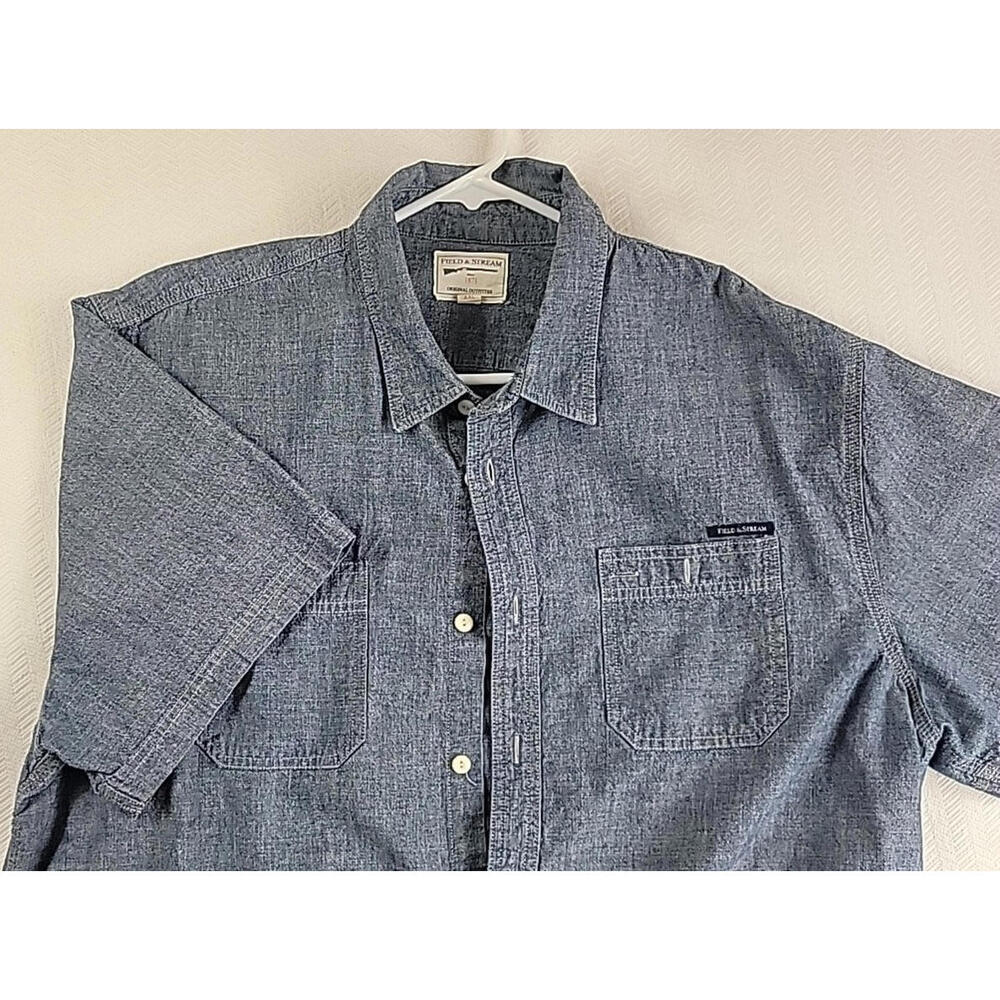 Field And Stream Short Sleeve Denim Button Up Shirt Mens Size XXL Blue